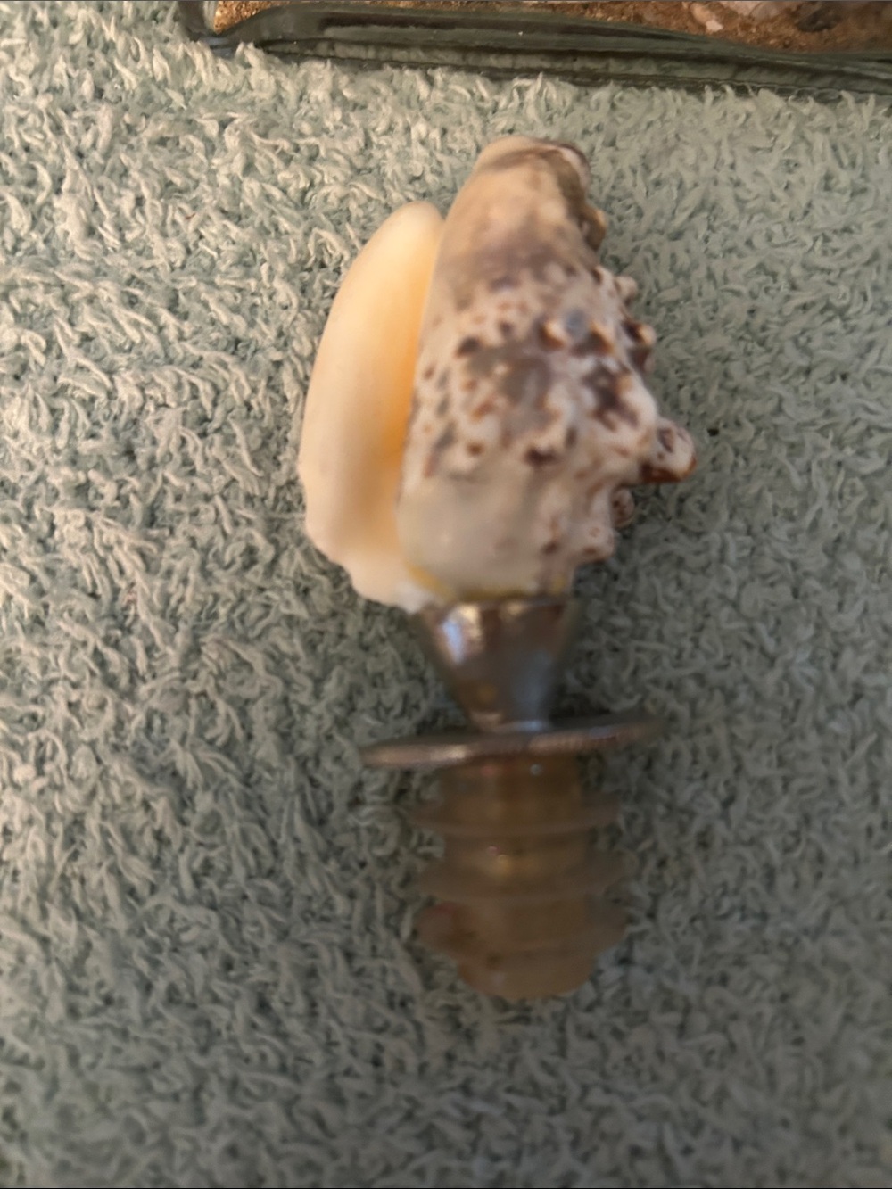 Odd shaped Bottle containing seashell with shell stopper & seashell wine stopper - Picture 9 of 11